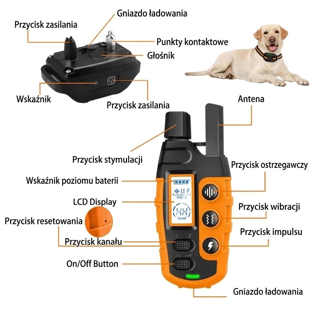 Obroża elektroniczna do zdalnego szkolenia psów z zasięgiem 1000 m i 3 trybami pracy 3