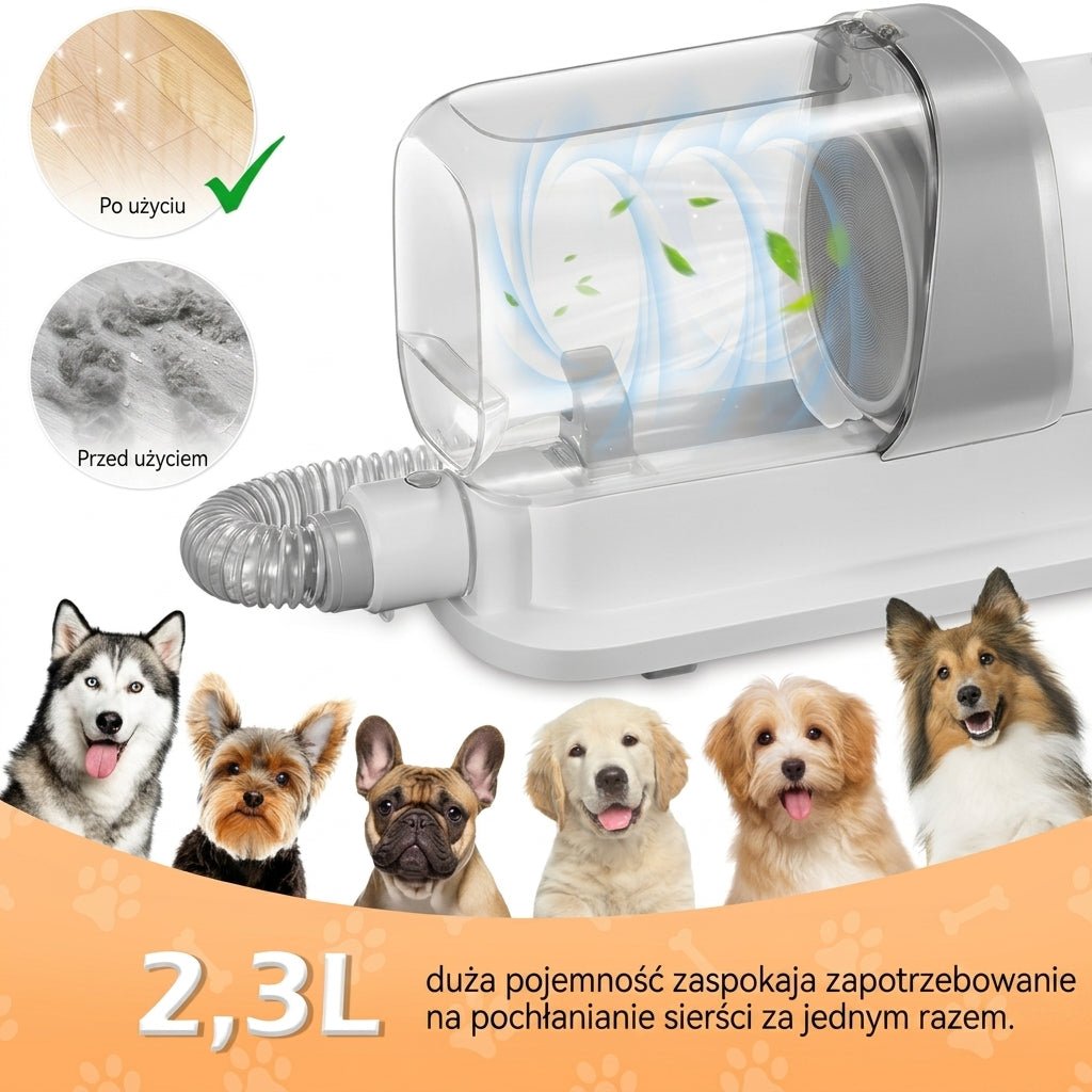 Odkurzacz do Sierści Psa z Maszynkami i Szczotkami – Cichy, Duża Pojemność 2,3 L 10