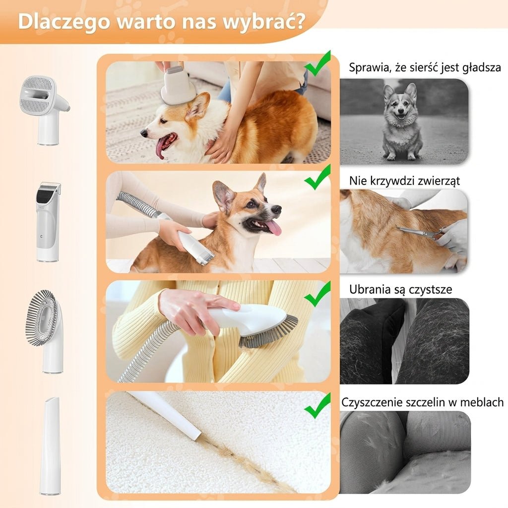 Odkurzacz do Sierści Psa z Maszynkami i Szczotkami – Cichy, Duża Pojemność 2,3 L 11
