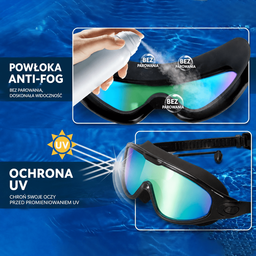 Okulary Pływackie z Powłoką Przeciwmgielną – Szerokokątne Gogle do Pływania Unisex