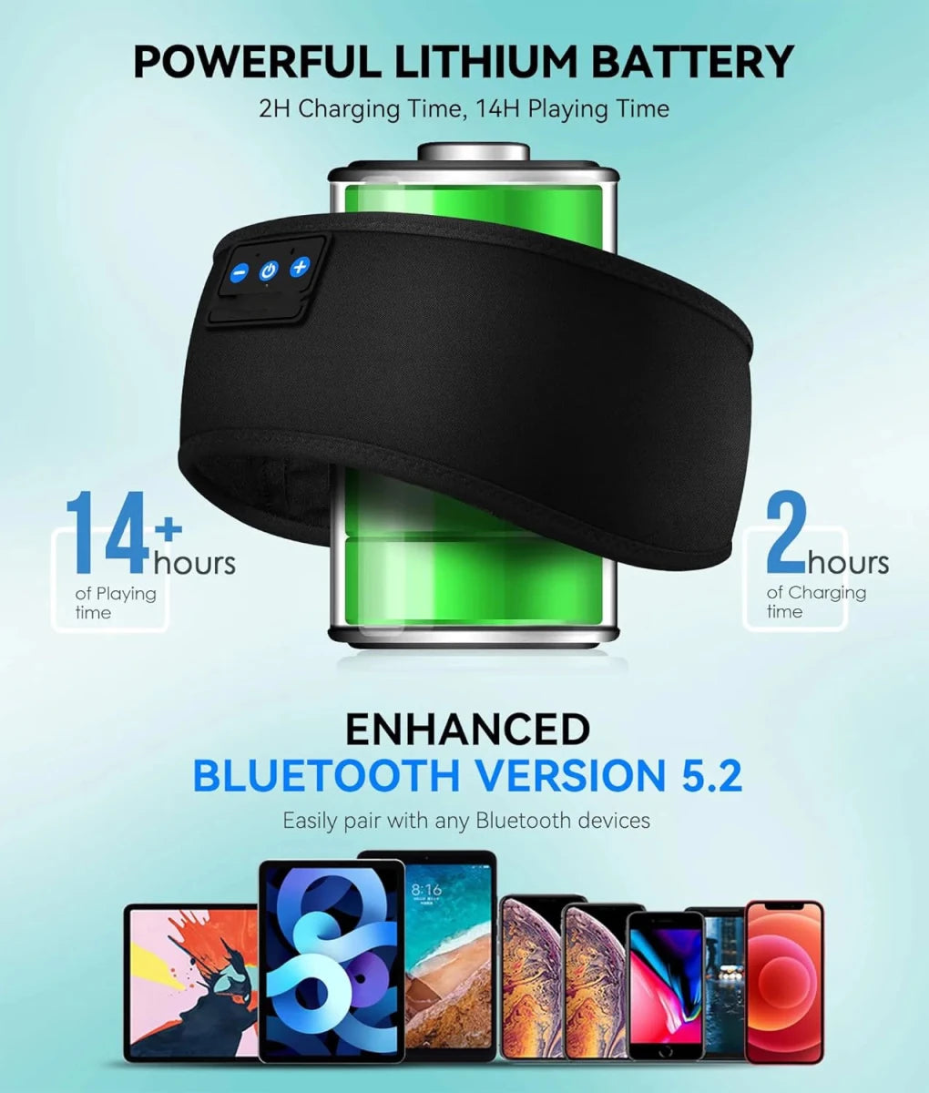 Opaska na głowę ze słuchawkami Bluetooth 5.2 – 14h pracy, z mikrofonem do spania 2