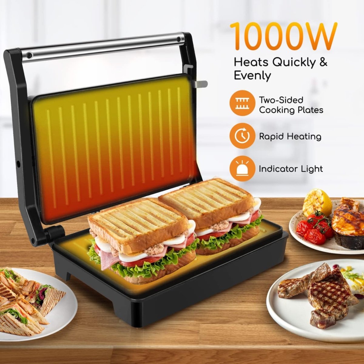 Opiekacz Do Kanapek Elektryczny 1000W Z Regulacją Temperatury – Kompaktowy i Łatwy w Czyszczeniu 3