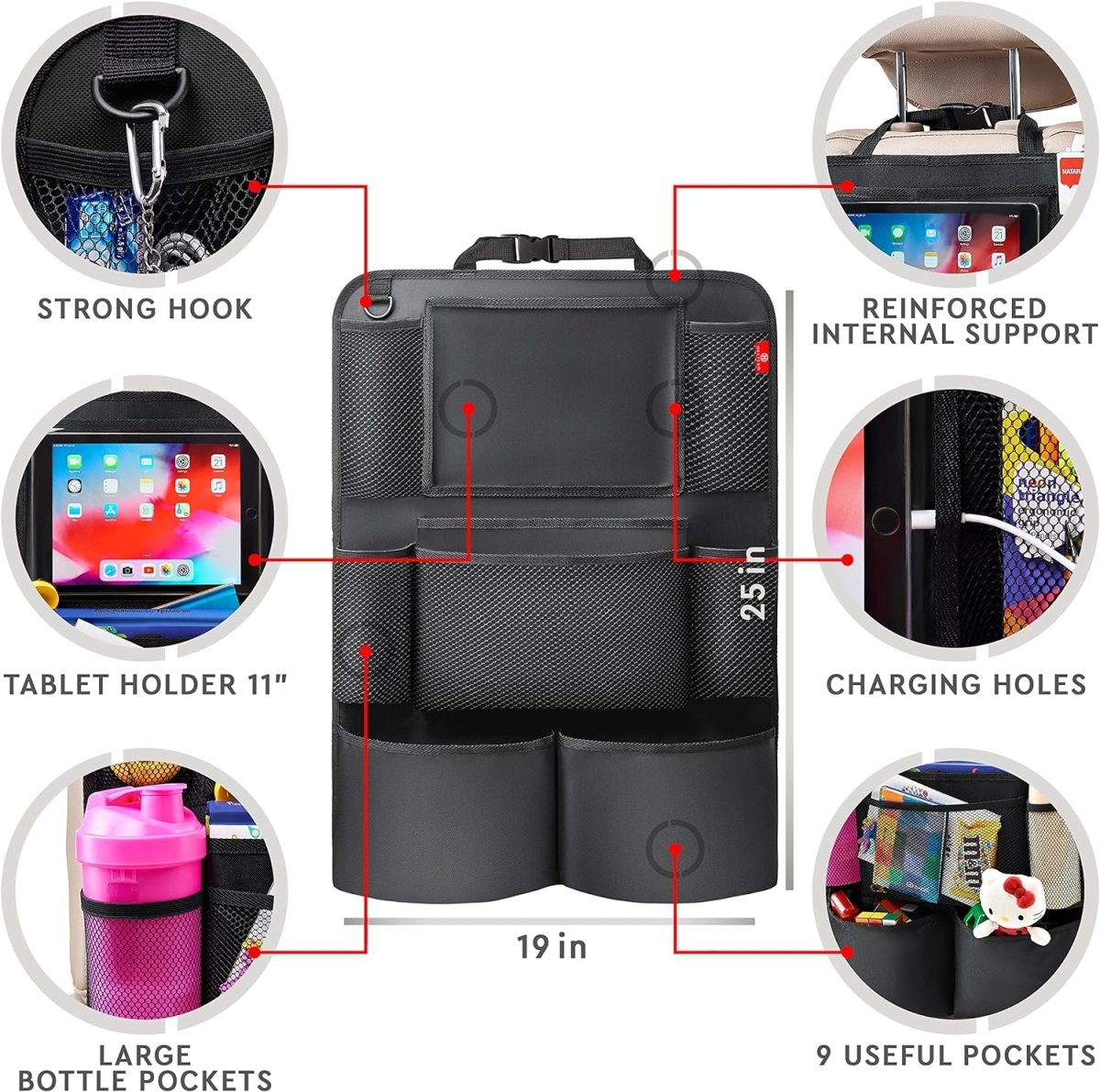 Organizer Samochodowy na Fotel z Uchwytami na Tablet i 9 Kieszeniami – 2 Sztuki 1
