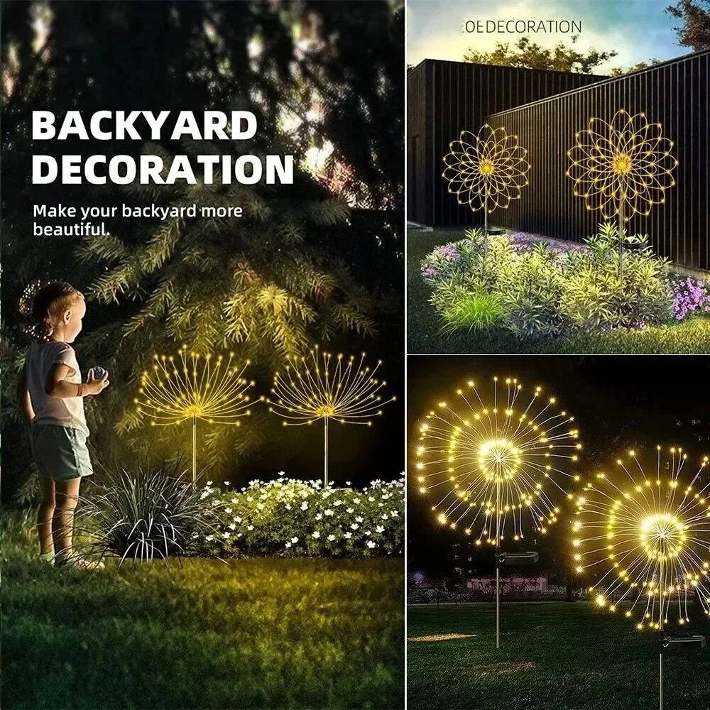 Oświetlenie Ogrodowe Solarne z Efektem Fajerwerków – 60 LED, IP65, 2 Tryby 2