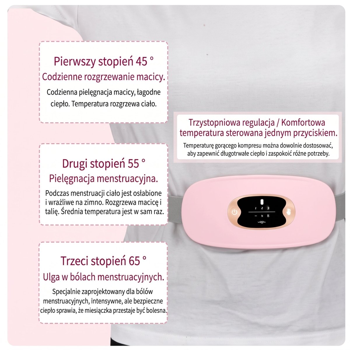 Pas Grzewczy na Bóle Menstruacyjne – Regulacja Temperatury i Wibracje