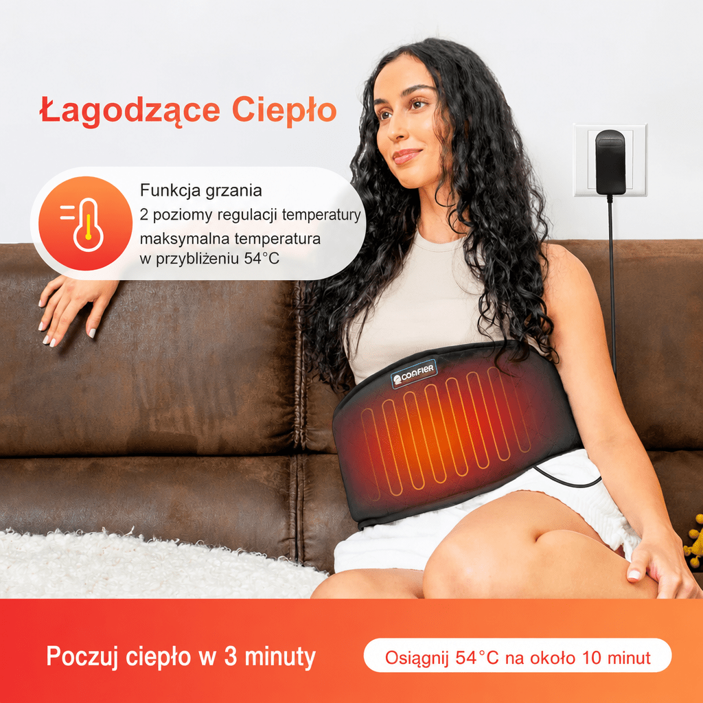 Pas Grzewczy z Masażem Wibracyjnym – Na Plecy i Brzuch, Regulowany, Szybkie Nagrzewanie