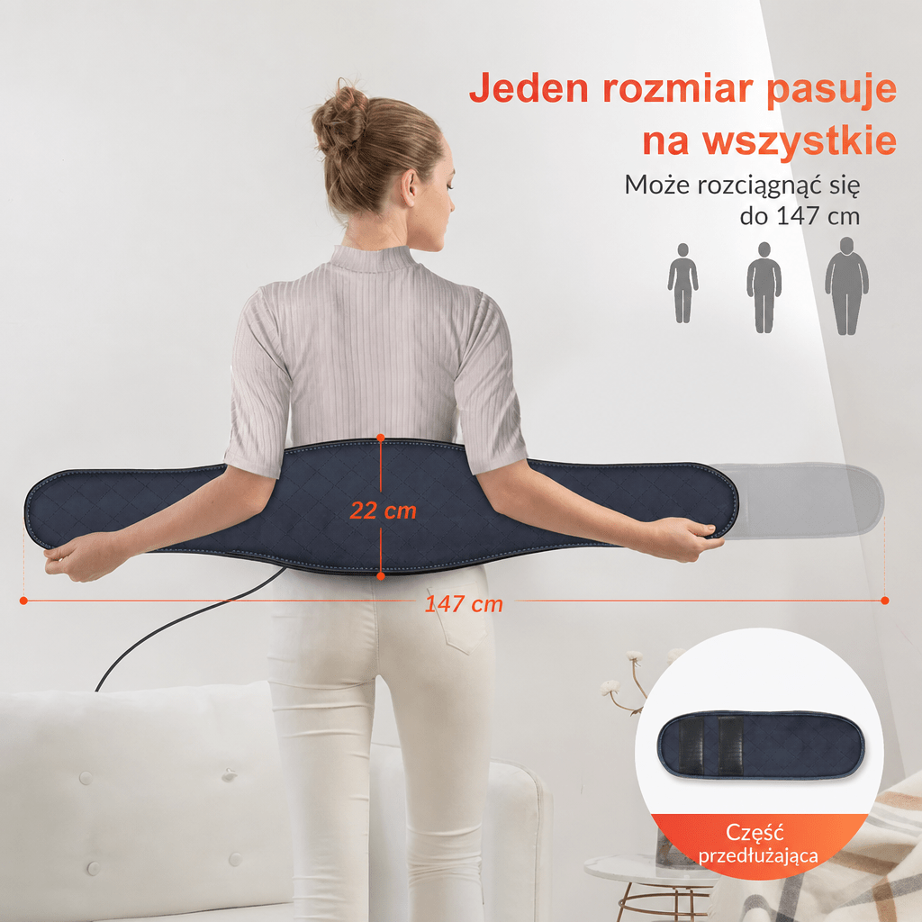 Pas Grzewczy z Masażem Wibracyjnym – Na Plecy i Brzuch, Regulowany, Szybkie Nagrzewanie