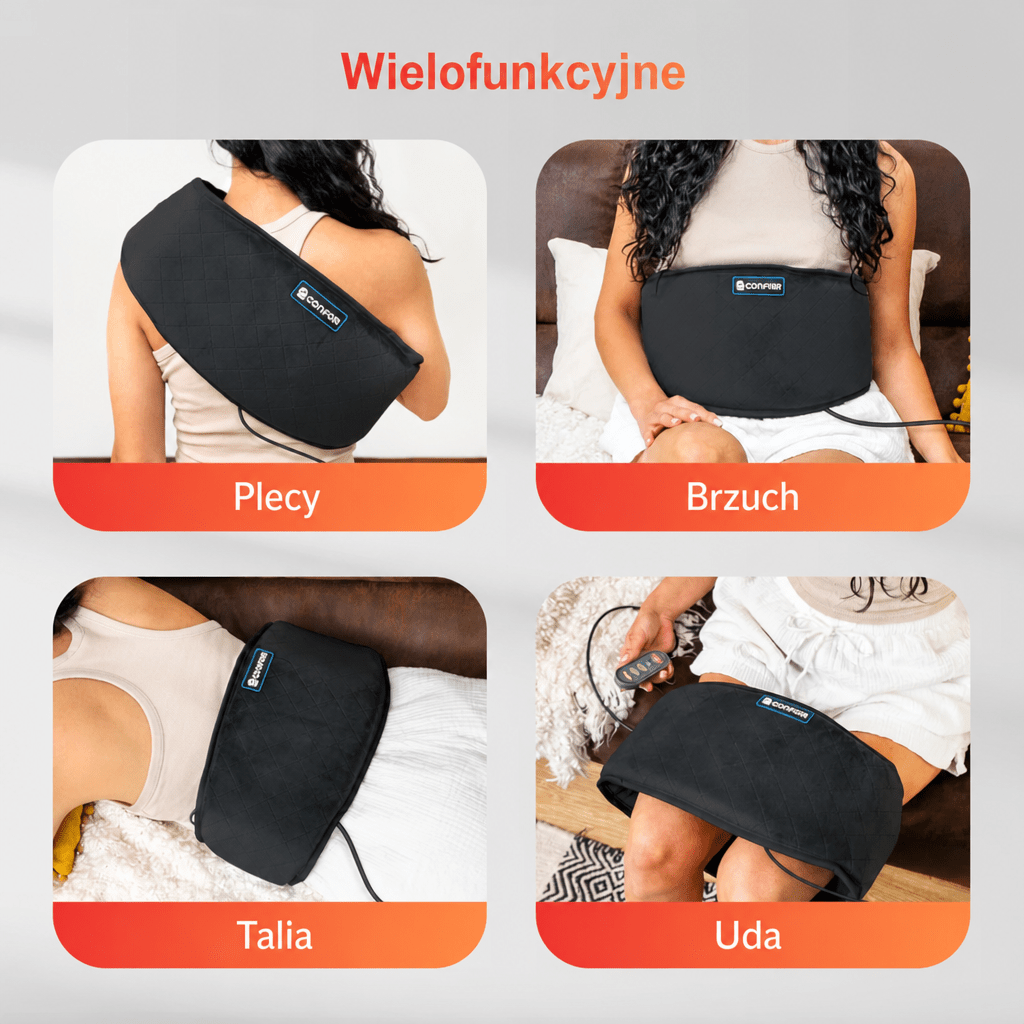 Pas Grzewczy z Masażem Wibracyjnym – Na Plecy i Brzuch, Regulowany, Szybkie Nagrzewanie
