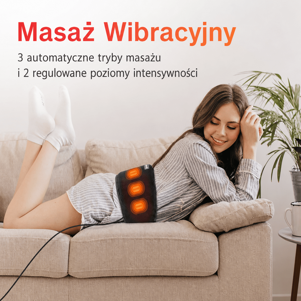 Pas Grzewczy z Masażem Wibracyjnym – Na Plecy i Brzuch, Regulowany, Szybkie Nagrzewanie