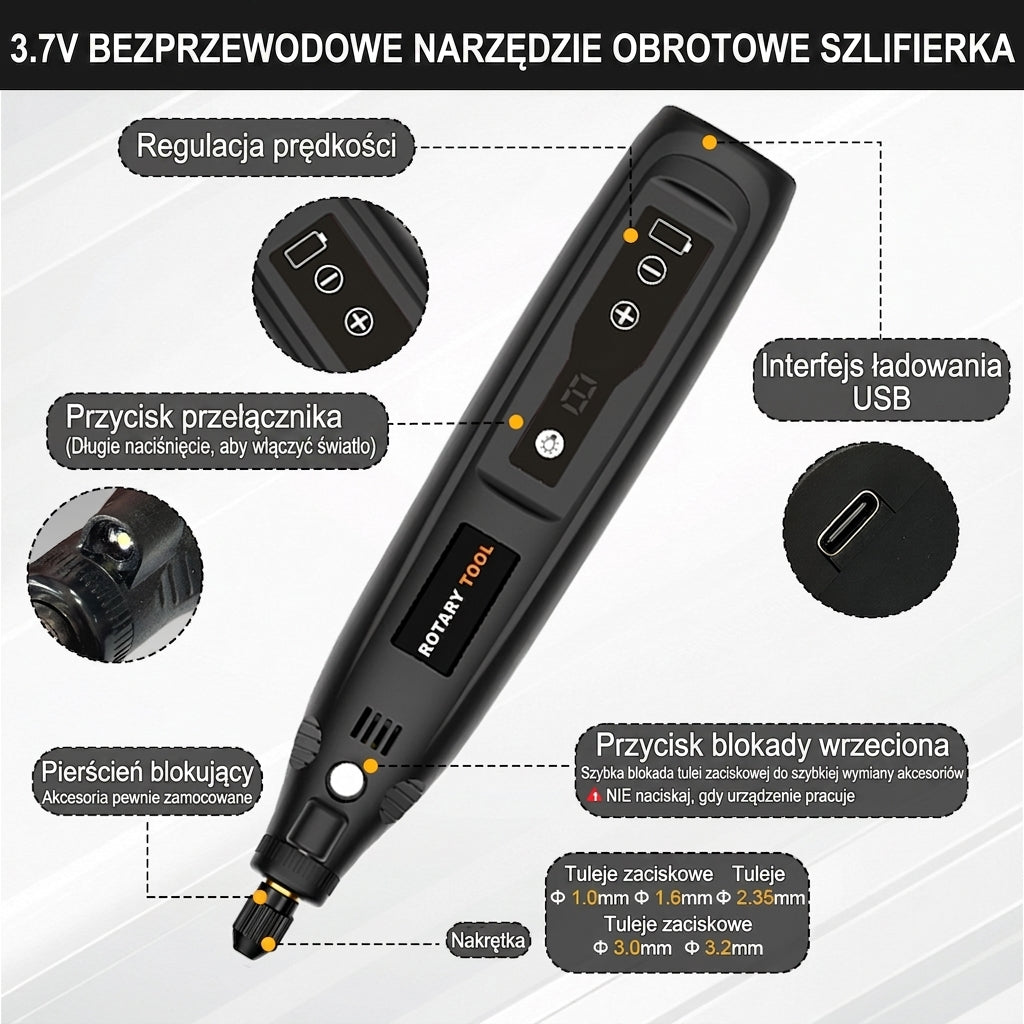 Pióro Do Grawerowania Bezprzewodowe 35W z Regulacją Prędkości – Zestaw Akcesoriów Do Drewna, Metalu i Plastyku 5