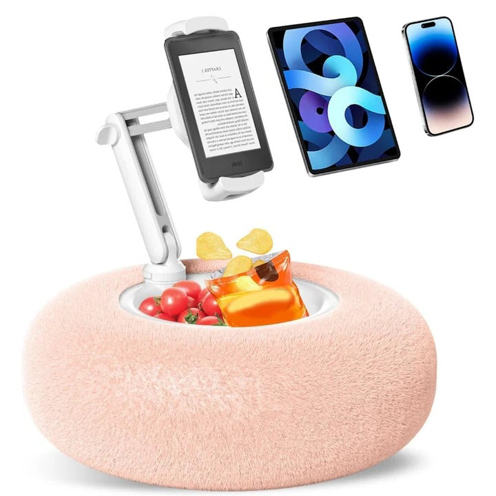 Pluszowa Poduszka do Czytania w Łóżku z Uchwytami na Telefon i Miską na Przekąski 0