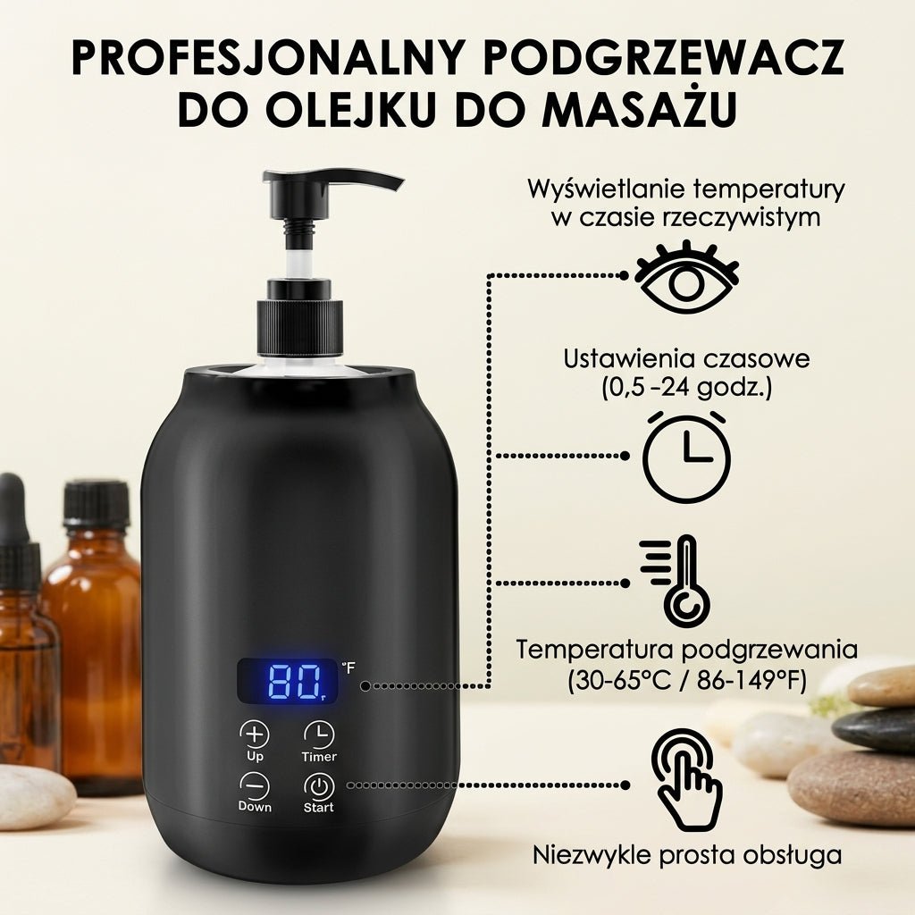 Podgrzewacz Olejku Do Masażu z Regulacją Temperatury 30-65°C i Timerem – Przenośny Do Domowego SPA 11