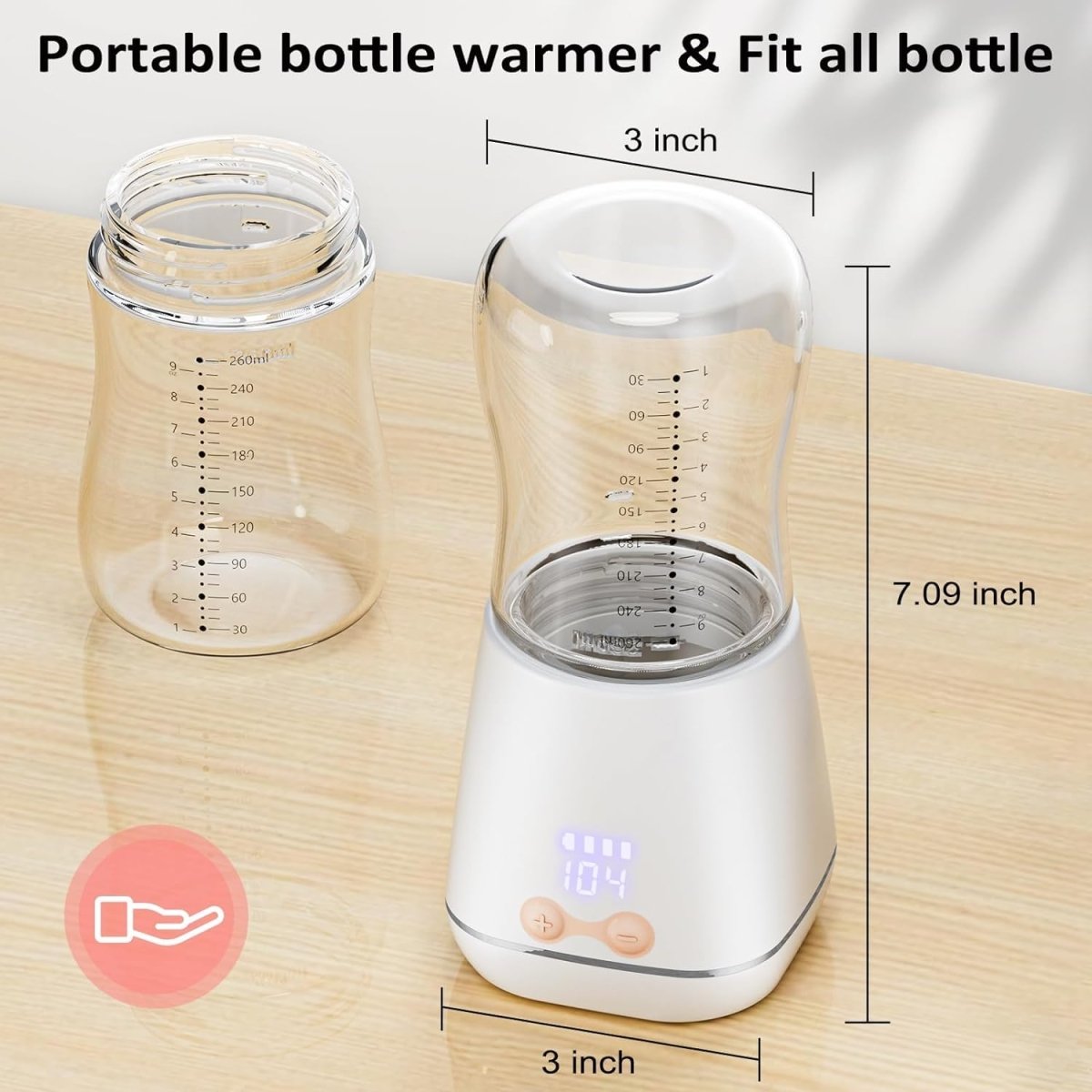 Podgrzewacz do butelek przenośny z regulacją temperatury 37-49°C – Bateria 8000 mAh, LED 5