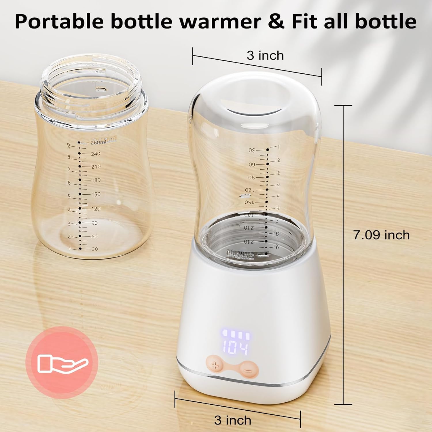 Podgrzewacz do butelek przenośny z regulacją temperatury 37-49°C – Bateria 8000 mAh, LED 5
