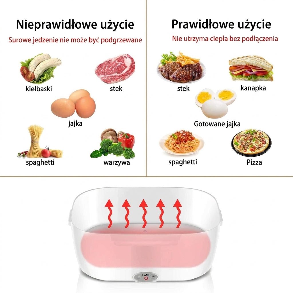 Podgrzewany Lunch Box 50 W z Uchwytem i Łyżką – Pojemnik na Lunch 1L do Pracy i Szkoły 4