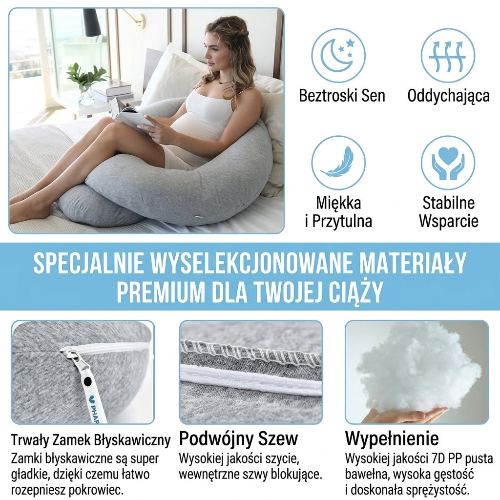 Poduszka Ciążowa Do Spania z Regulowanym Wypełnieniem – Wsparcie dla Ciała i Korekta Postawy 7