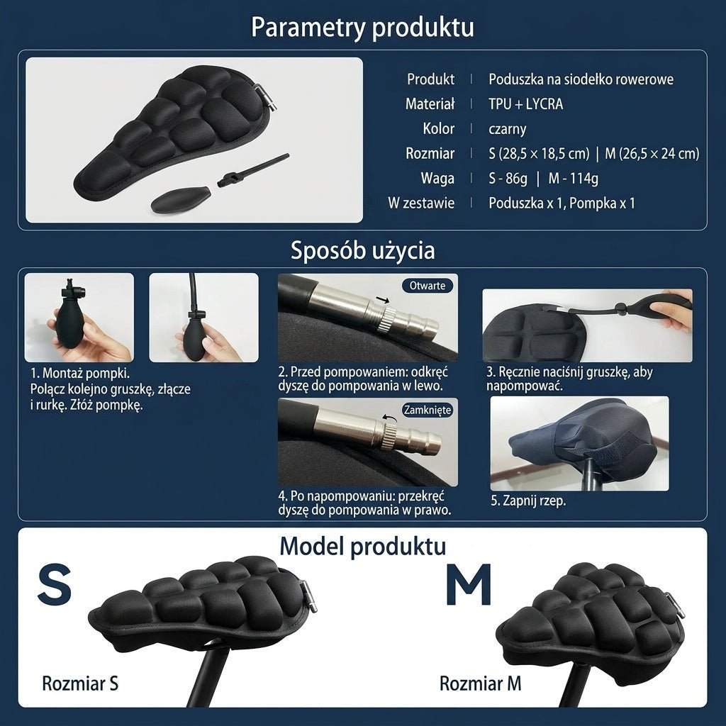 Poduszka Dekompresyjna do Siedzenia na Rowerze – Amortyzacja i Wentylacja, Rozmiar S i M 5