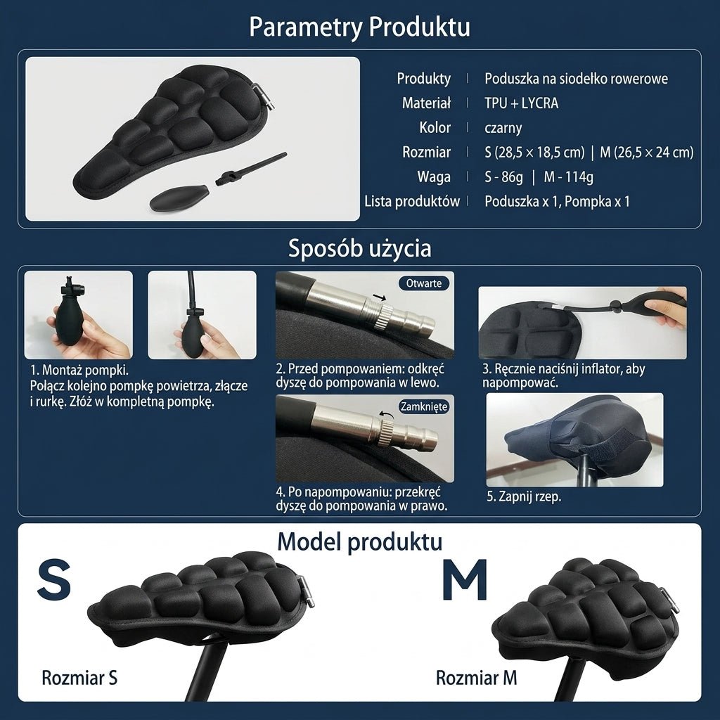 Poduszka Dekompresyjna do Siedzenia na Rowerze – Amortyzacja i Wentylacja, Rozmiar S i M 5