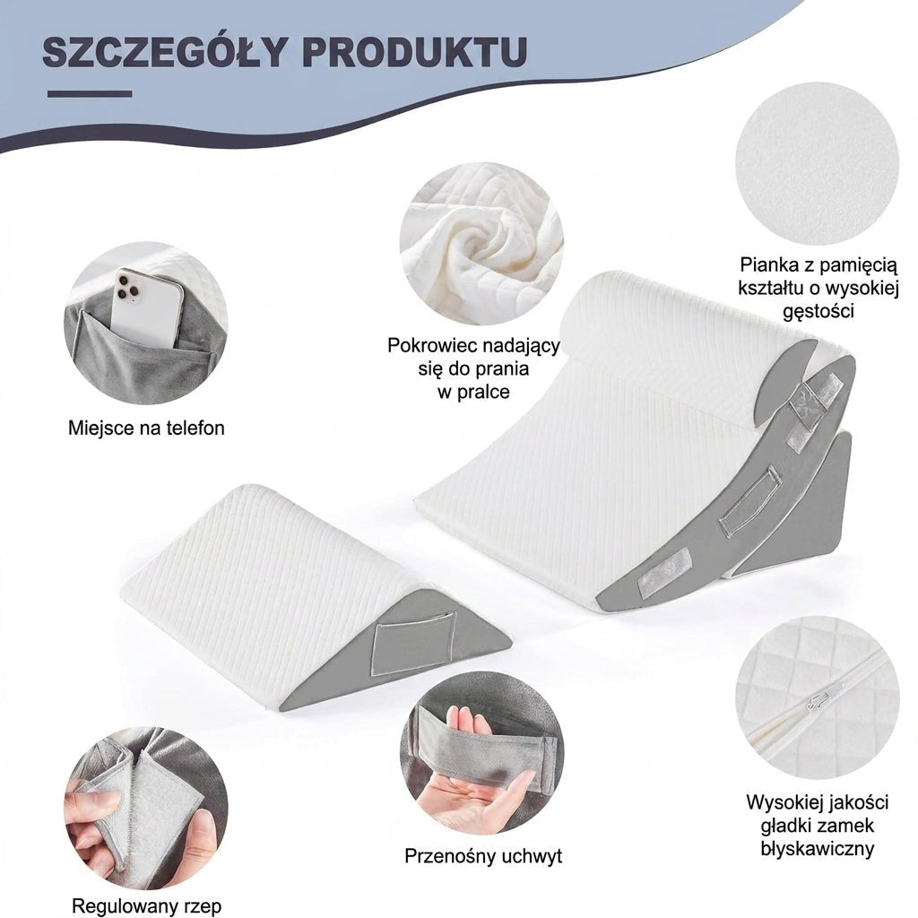 Poduszka Ortopedyczna do Spania z Pianką Pamięci – 4-częściowy Zestaw Klinowy na Rehabilitację 2