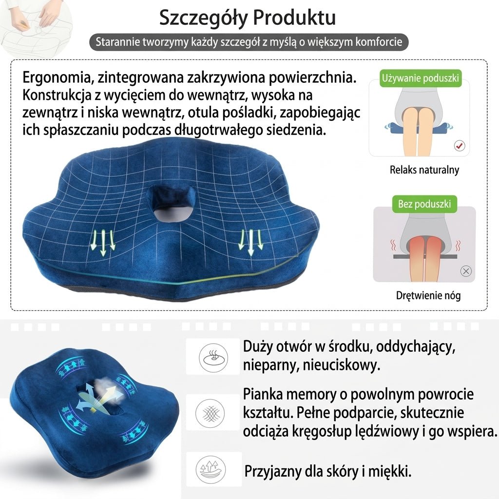Poduszka Siedziskowa z Pianki Memory – Redukcja Bólu Pleców, Antypoślizgowa do Biura i Samochodu 3
