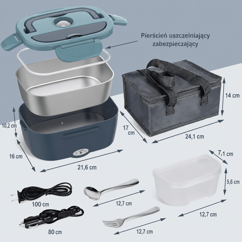 Pojemnik na lunch podgrzewany 1,5 l – Elektryczny lunch box zasilany 12V/110V, szczelny