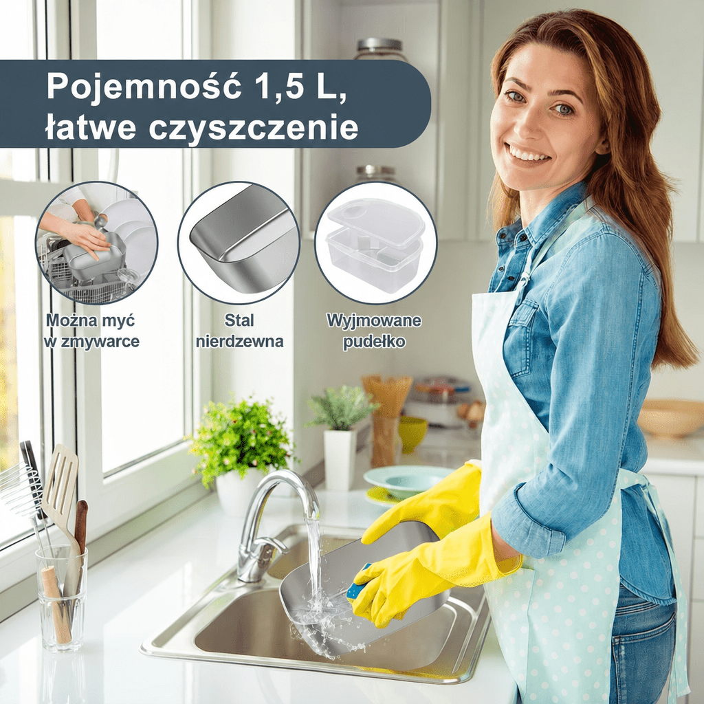 Pojemnik na lunch podgrzewany 1,5 l – Elektryczny lunch box zasilany 12V/110V, szczelny
