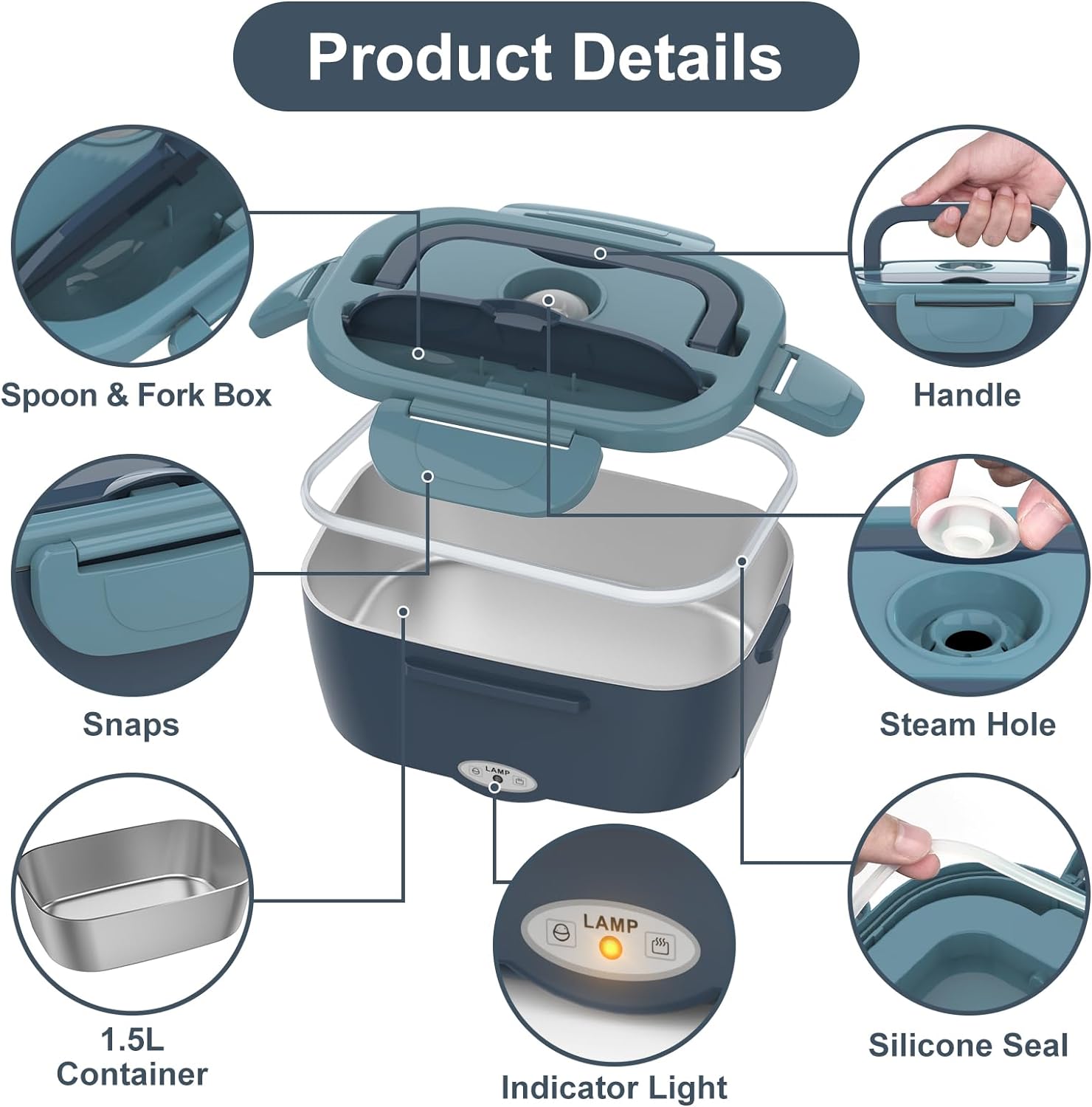 Pojemnik na lunch podgrzewany 1,5 l – Elektryczny lunch box zasilany 12V/110V, szczelny 1