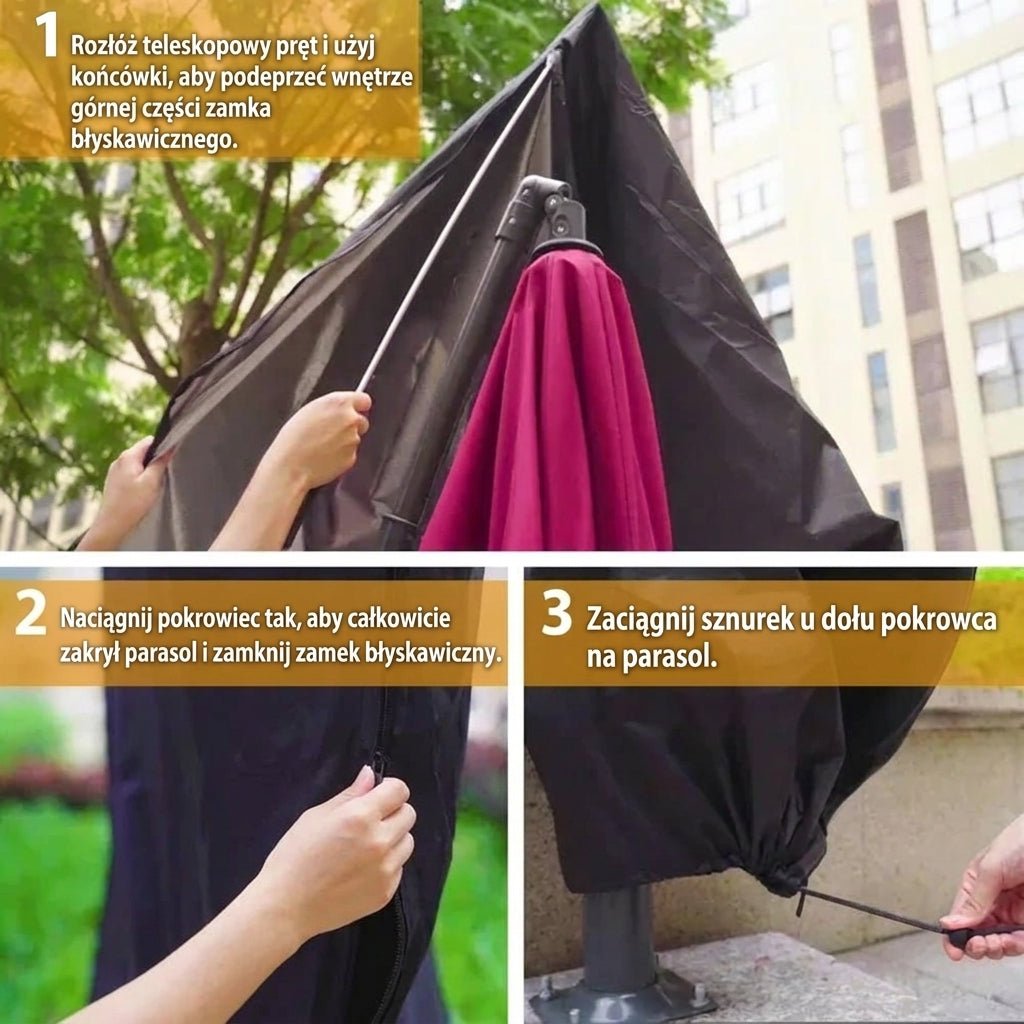 Pokrowiec na Parasol Ogrodowy Wodoodporny z Teleskopowym Drążkiem – Ochrona przed Deszczem i UV 9