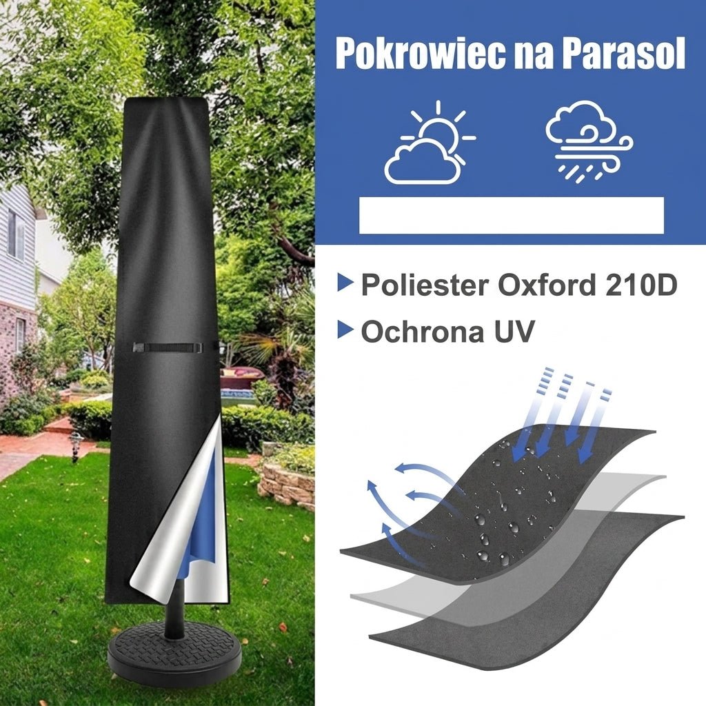Pokrowiec na Parasol Ogrodowy Wodoodporny z Teleskopowym Drążkiem – Ochrona przed Deszczem i UV 8