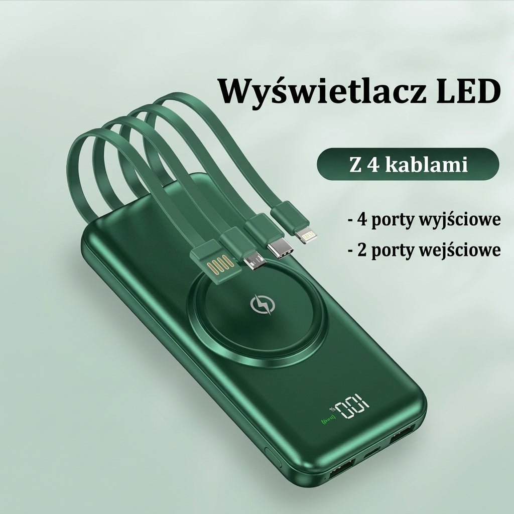 Power bank 20000 mAh z bezprzewodowym ładowaniem i 6 portami USB do smartfonów i laptopów 14