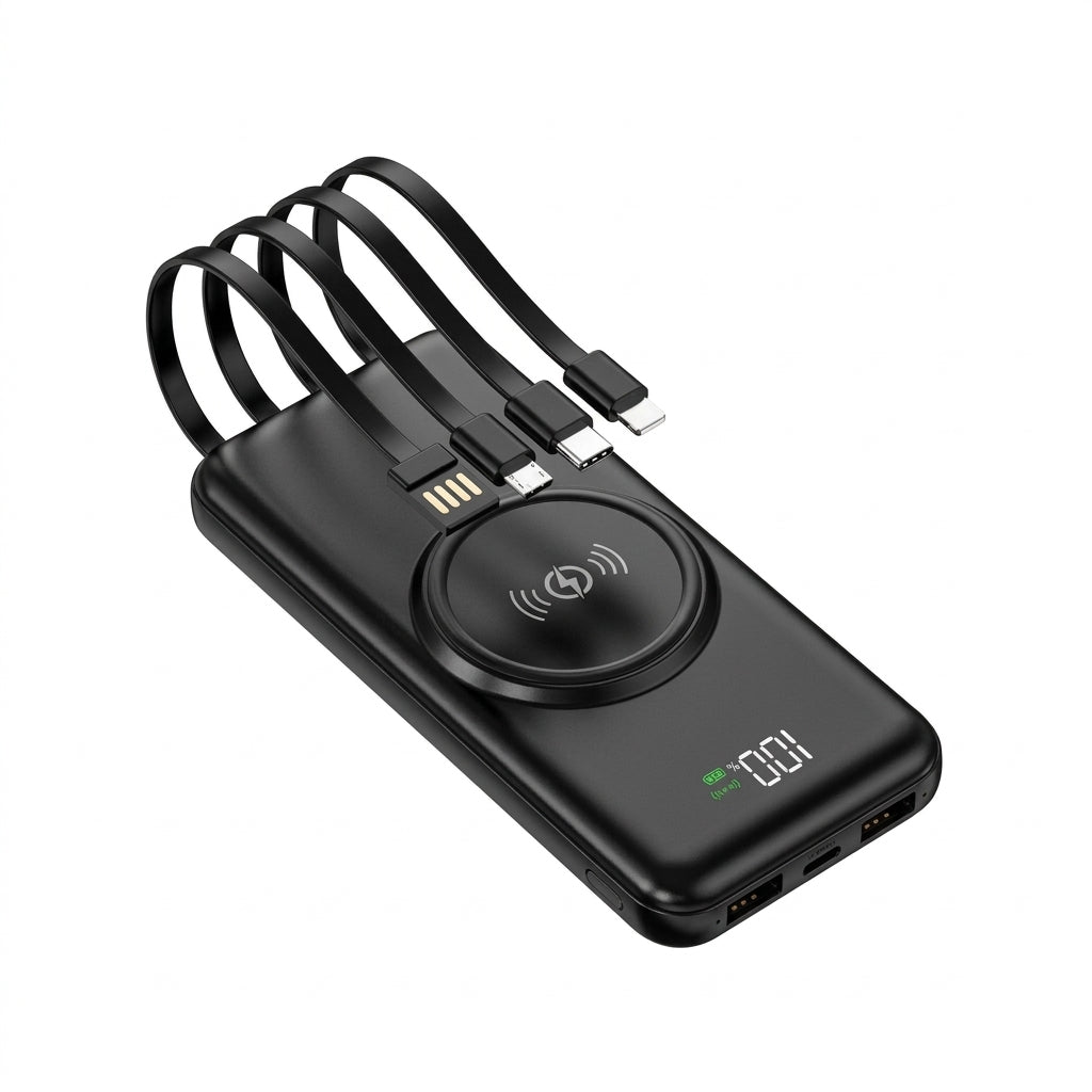 Power bank 20000 mAh z bezprzewodowym ładowaniem i 6 portami USB do smartfonów i laptopów 12