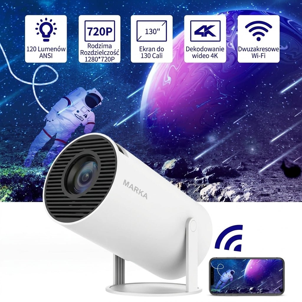Projektor 4K Ultra HD Przenośny z Wi-Fi i Bluetooth – Rzutnik Multimedialny do Kina Domowego 3