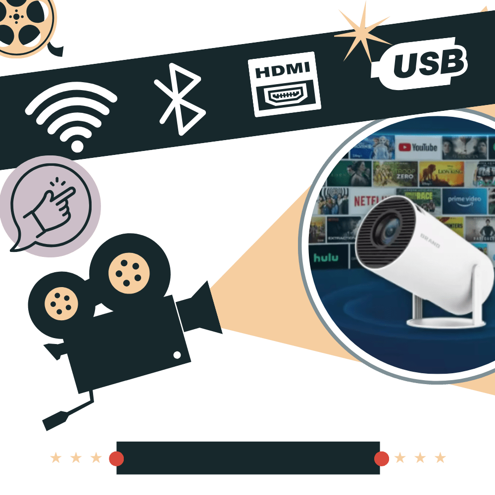 Projektor 4K Ultra HD Przenośny z Wi-Fi i Bluetooth – Rzutnik Multimedialny do Kina Domowego 3
