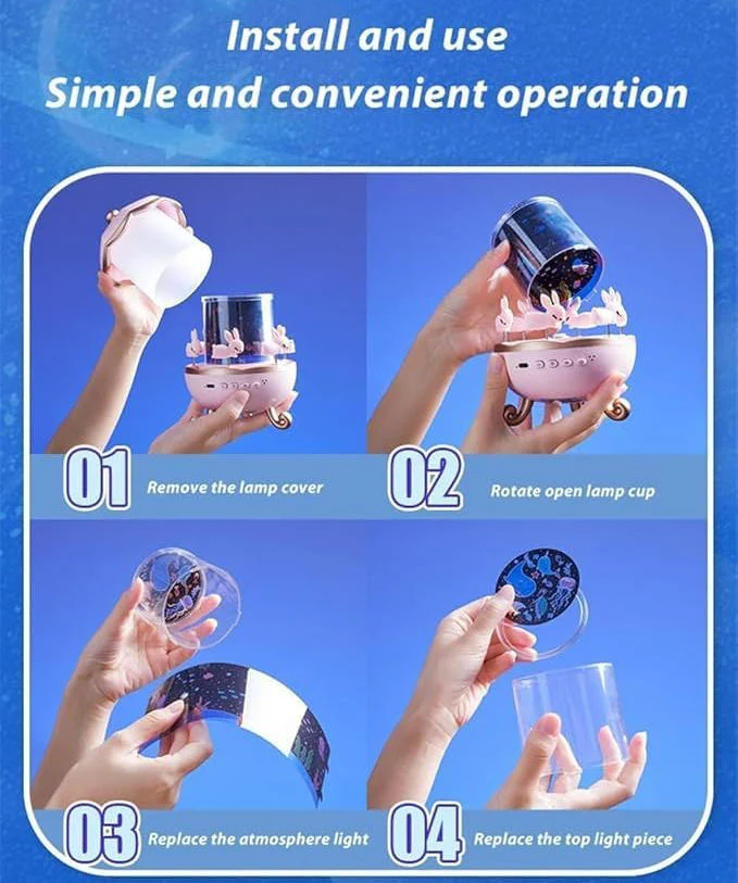 Projektor Nocny Dla Dzieci Z Muzyką Bluetooth, 6 Slajdów, Obrotowa Głowica 6