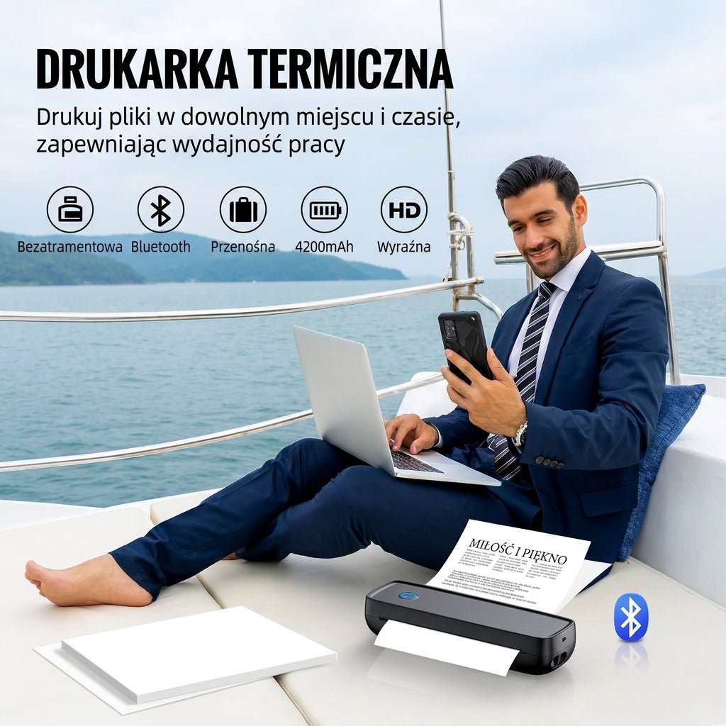 Przenośna Drukarka A4 Bezatramentowa z Bluetooth i USB-C – Termiczna Drukarka Mobilna 3