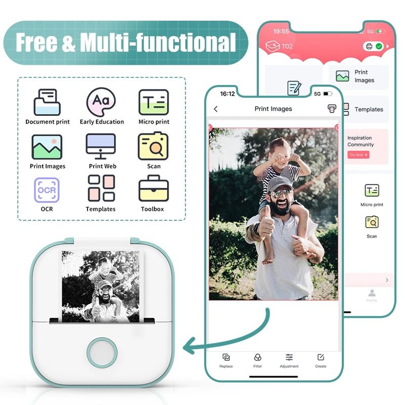 Przenośna Drukarka Bluetooth - Mini Drukarka Termiczna Bezatramentowa do Etykiet i Obrazów 2