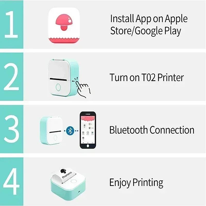 Przenośna Drukarka Bluetooth - Mini Drukarka Termiczna Bezatramentowa do Etykiet i Obrazów 7