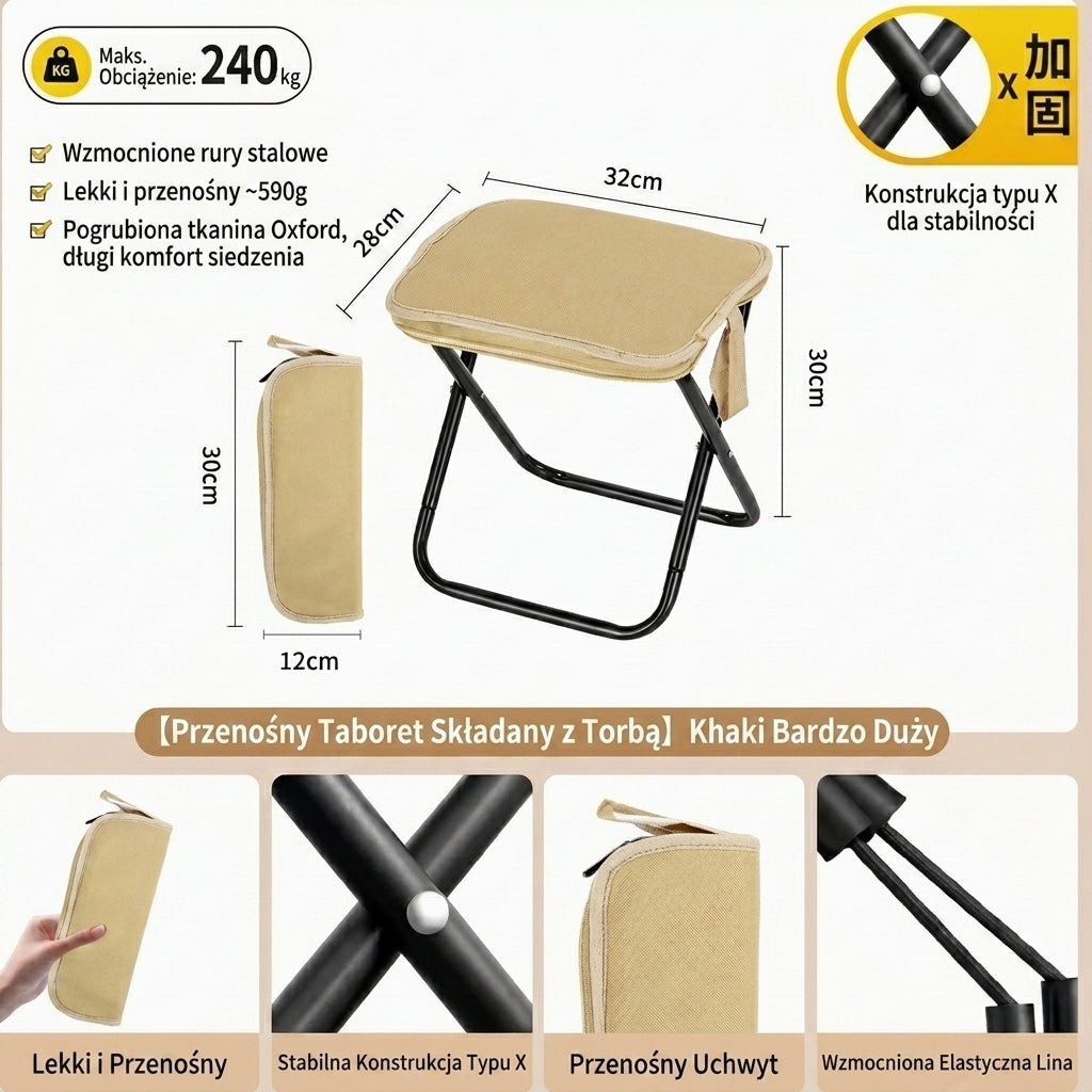 Przenośne Krzesło Kempingowe Składane - Lekka Konstrukcja, Szybki Montaż, Ergonomiczne Siedzenie 5
