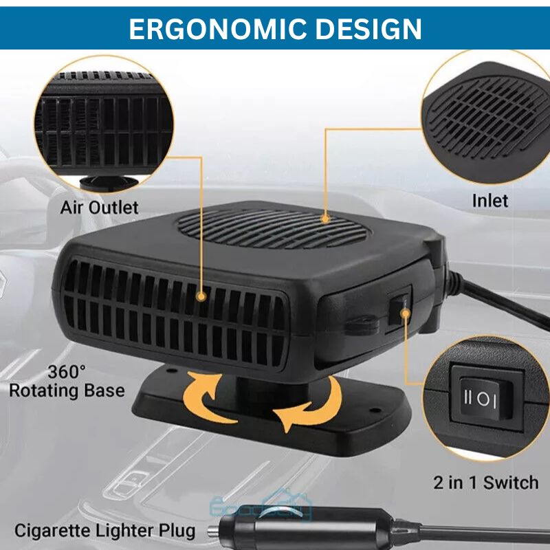 Przenośny Grzejnik Samochodowy 12V z Obrotową Podstawą 360° i Wentylatorem 5