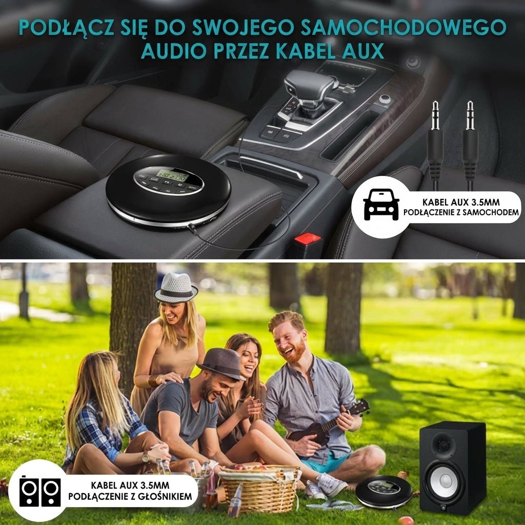 Przenośny Odtwarzacz CD do Samochodu – Kompaktowy z Efektami Dźwiękowymi, Obsługuje CD i MP3 5