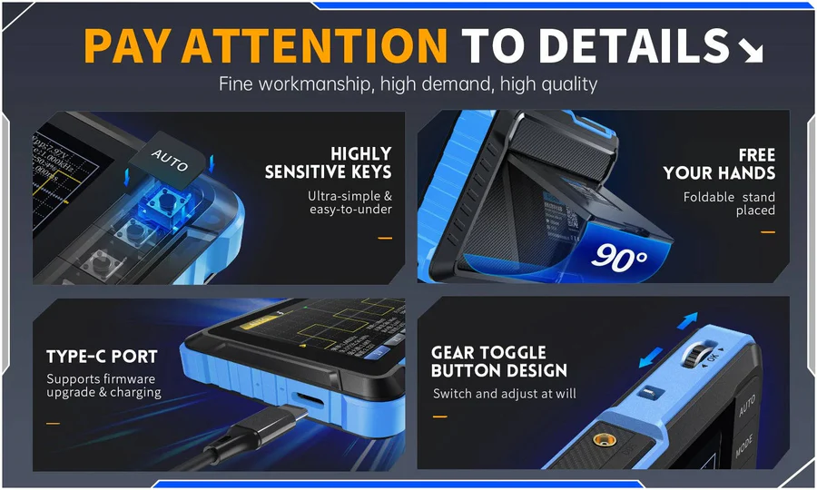 Przenośny Oscyloskop Cyfrowy z LCD, Generator Sygnału, 1 MHz, 5 MS/s 7