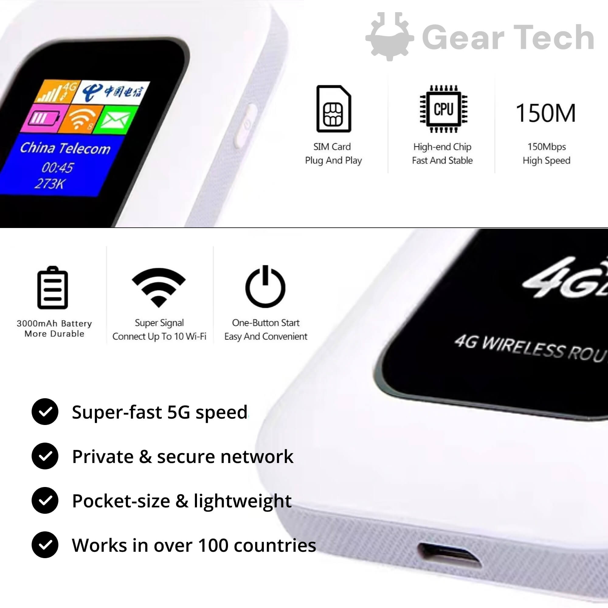 Przenośny Router Wi-Fi 5G - Szybkie Połączenie, Obsługuje 10 Urządzeń, Bateria 2100 mAh 2