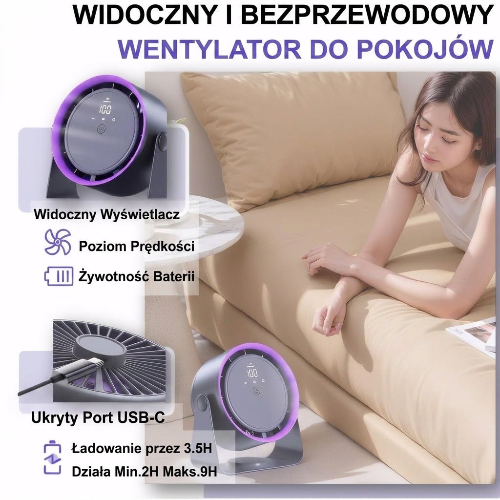 Przenośny Wentylator Bezłopatkowy z Akumulatorem 14