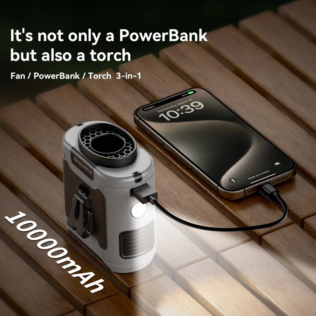 Przenośny Wentylator Taliowy 10000 mAh z LED – Chłodzenie Bez Użycia Rąk, Powerbank 2