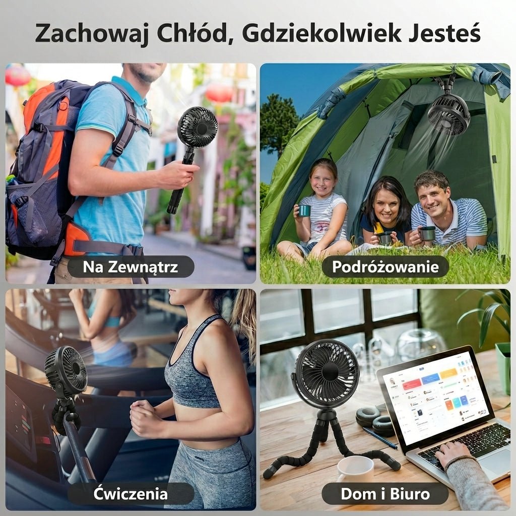 Przenośny Wentylator do Wózka z Regulacją 360° – Cichy, Ładowany przez USB 6
