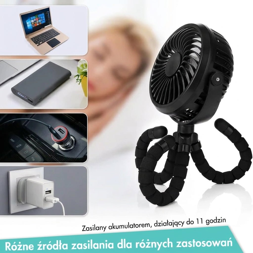 Przenośny Wentylator do Wózka z Regulacją 360° – Cichy, Ładowany przez USB 2