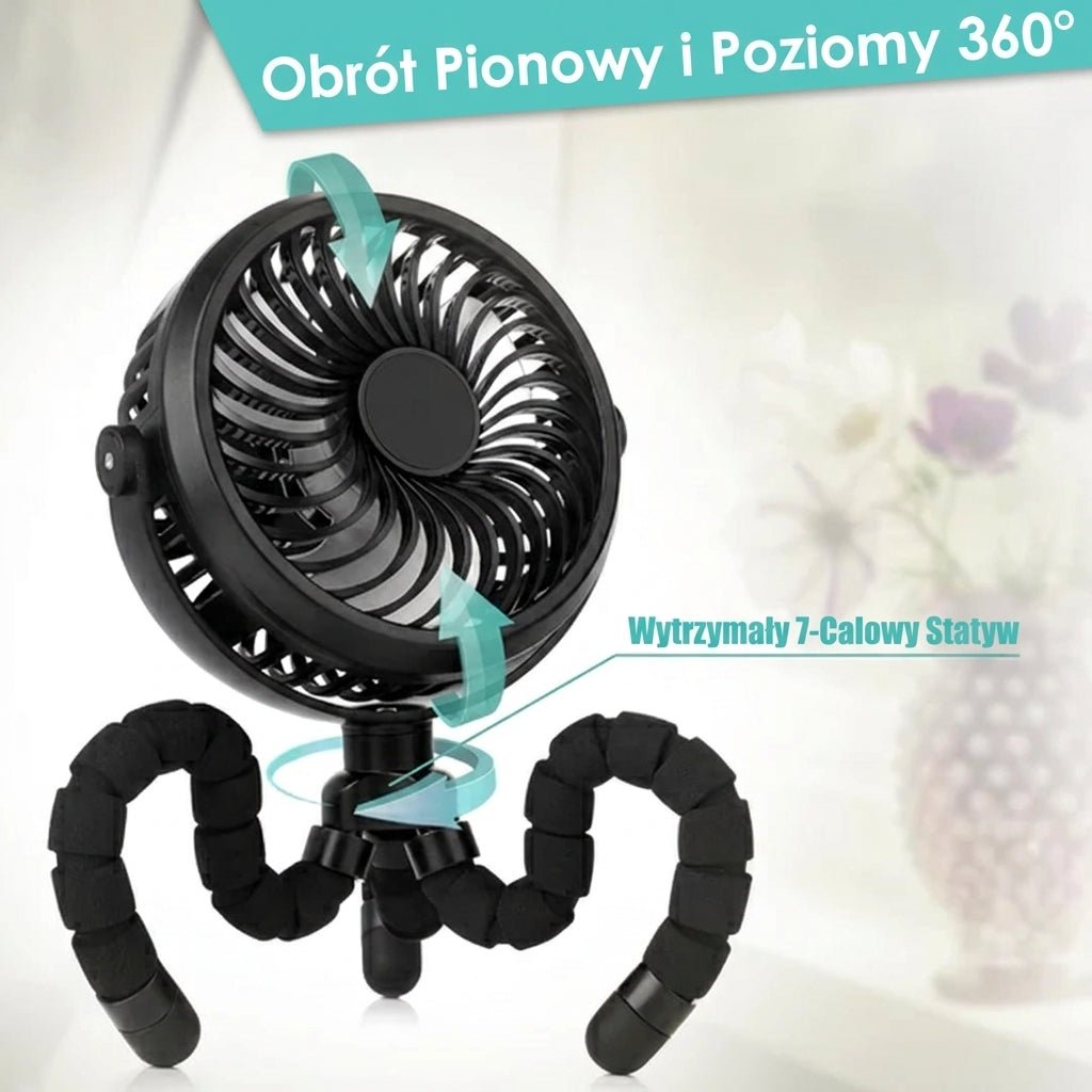 Przenośny Wentylator do Wózka z Regulacją 360° – Cichy, Ładowany przez USB 3