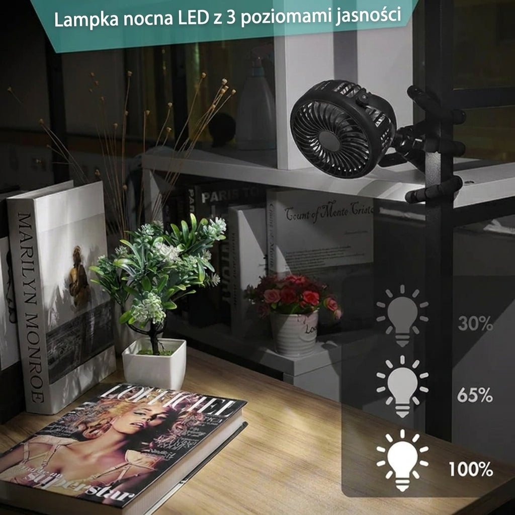 Przenośny Wentylator do Wózka z Regulacją 360° – Cichy, Ładowany przez USB 8