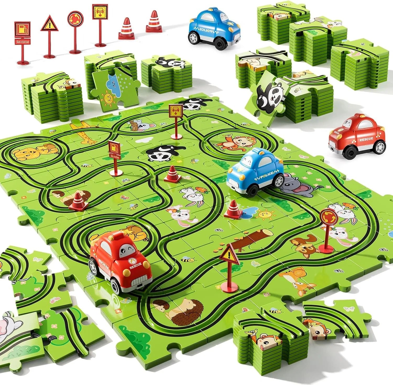 Puzzle dla dzieci z torem wyścigowym – 48 elementów, dla 2-6 latków z samochodami 0
