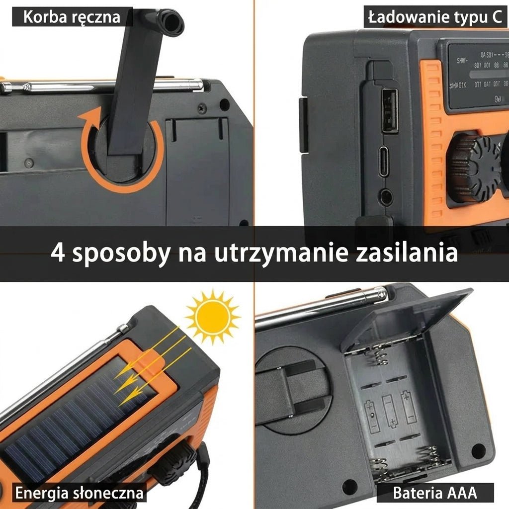 Radio Awaryjne z Korbą i Panelem Słonecznym – Zasilanie Awaryjne z Alarmem SOS i Latarką 9